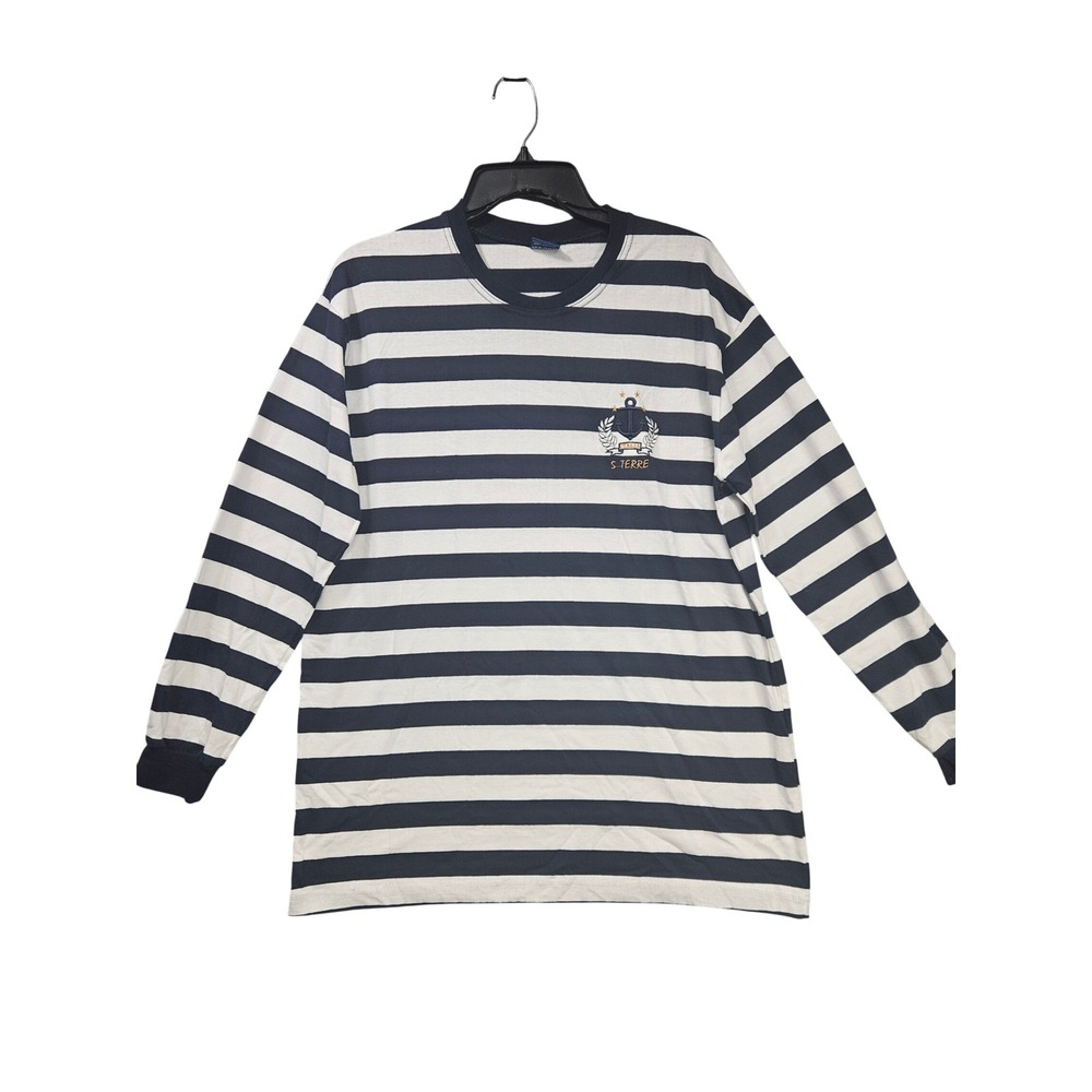 Italia Mania Mens Long Sleeve Striped Nautical Anchor Tee Navy White Size L